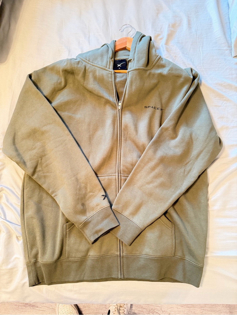 Men's Zip-Up Hoodie in Olive Green with Minimal Logo